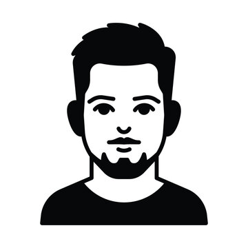 Young Man with Goatee Avatar | Short Hair Male Vector Illustration. Minimalist black and white vector illustration of a young man with short textured hair and a stylish goatee beard. Clean casual male