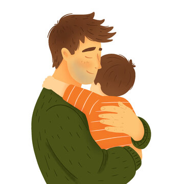 Father Carrying and Hugging His Son for Fathers Day Illustration