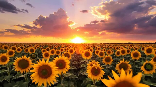 Sunflower field sunset.
