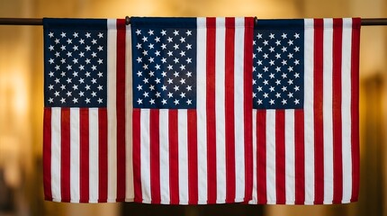 Obraz premium American flag day celebration background with three hanging flags