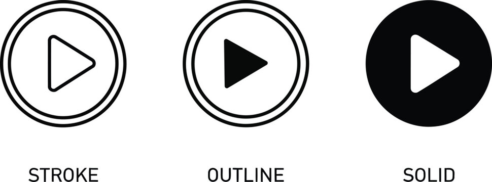 play buttons in various styles for interface design