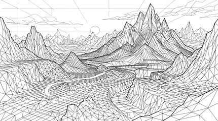 Fototapeta premium Mountain peaks in a landscape scene.