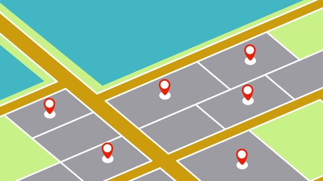 Gps location icon map with pin markers showing various locations creatively combined, perfect for travel websites or navigation apps.