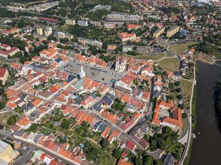 Obraz premium Kadan historical city center aerial panorama with traditional architecture and square