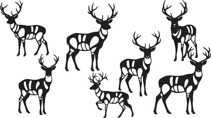 Fototapeta premium Set of black deer silhouettes on white background