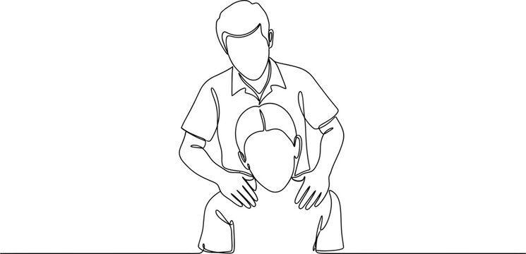 Continuous line drawing of a person giving a shoulder massage to another person