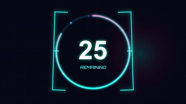Digital countdown timer with glowing neon circle interface for overlay