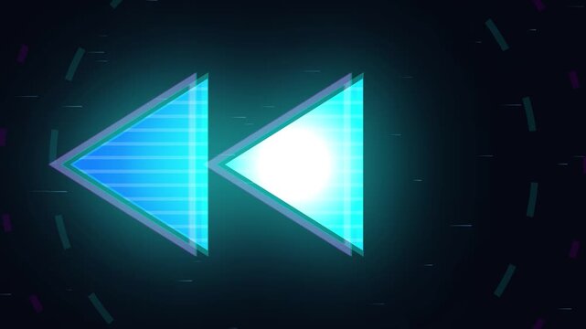 Glitch Effect Rewind Symbol Icon With Glowing Blue Light Animation
