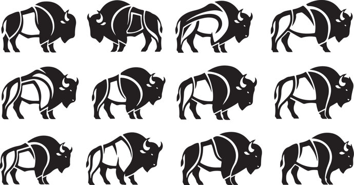 Black and white bison illustration set in profile