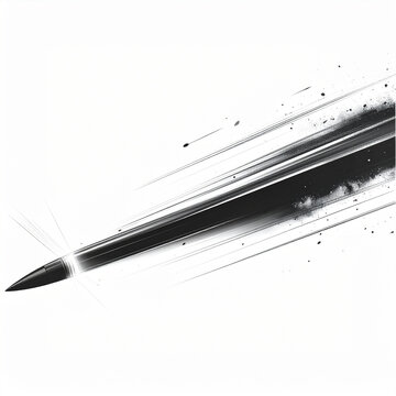 Fast moving bullet flying with smoke trail on white background.