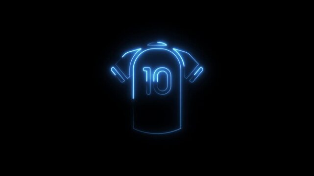 Neon blue soccer jersey with number 10 glowing on black background, football