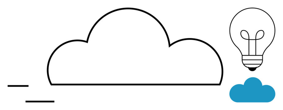 Cloud computing concept. Cloud technology with data flow and a lightbulb for innovation. Cloud computing advancing connectivity, storage, and innovation. For tech, data, future concepts, digital