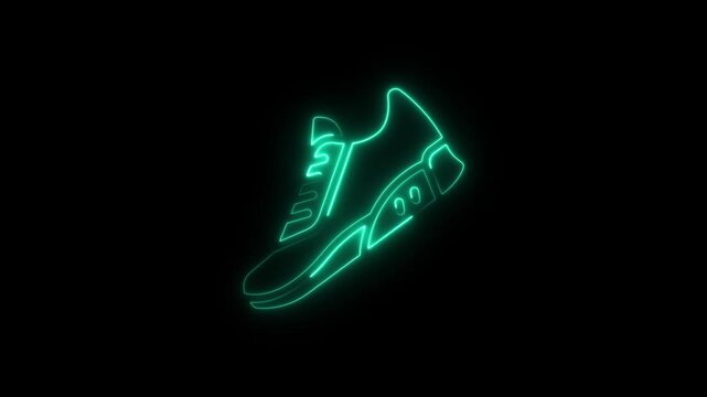Neon glowing sneaker animation, sportswear and fitness concept shoe