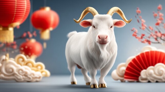 Festive Golden Goat for Spring Festival Celebration Poster Design