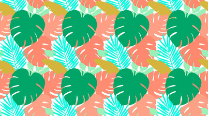 Vibrant Tropical Leaves Seamless Pattern on White Background © Nomadic