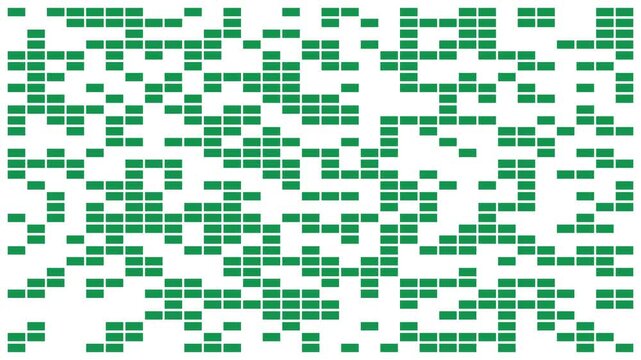 Abstract Green Rectangle Blocks Appearing on White Background, Widescreen Digital Animation Loop, ideal for abstract motion graphics, dramatic visuals, and bold design projects.