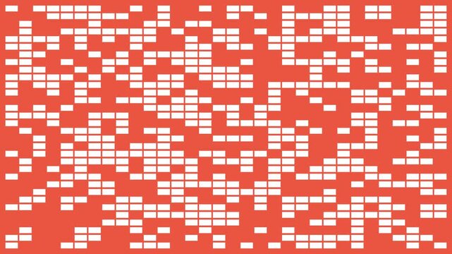 Abstract White Rectangle Blocks Appearing on Coral Orange Background, Widescreen Digital Animation Loop
