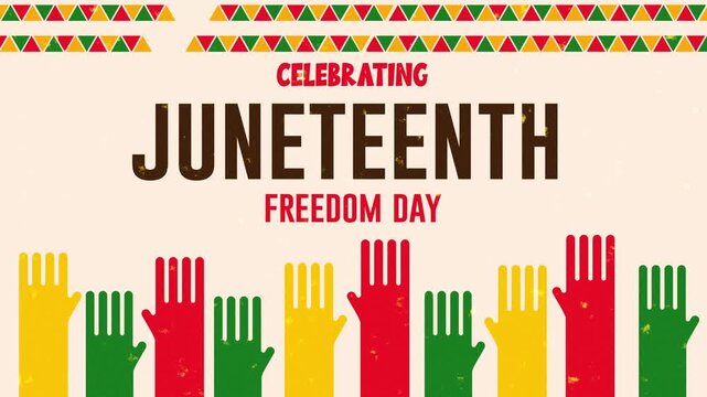 Juneteenth Freedom Day Celebration Poster with Colorful Hands Background animation 4k.