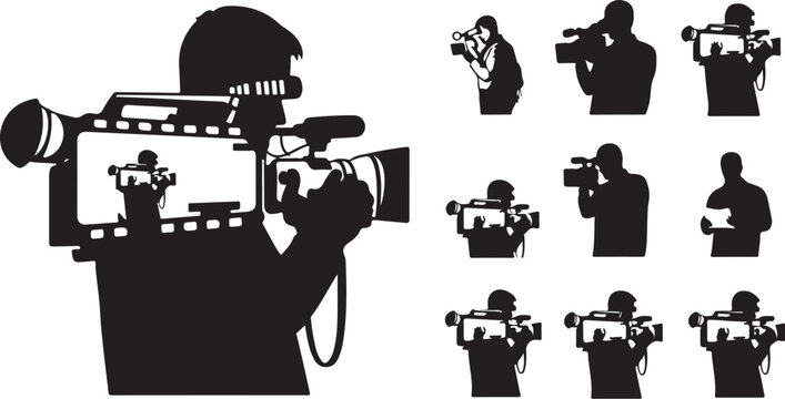 Silhouettes of photographers with various camera equipment