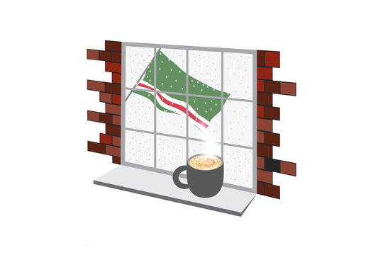 Chechen Republic of Ichkeria Coffee Rain Window Vector Illustration
