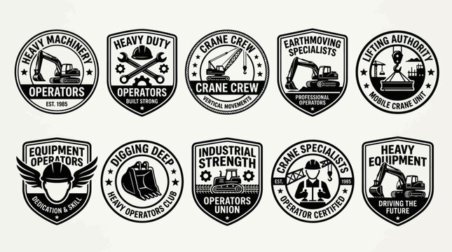 Heavy Machinery and Excavator Operator Industrial Badge Collection