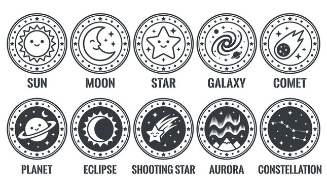 Bold Minimalist Celestial Icons and Abstract Space Symbols