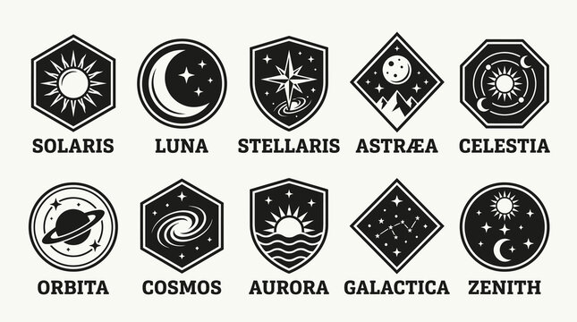 Celestial Space Emblems and Astronomy Badge Icon Set
