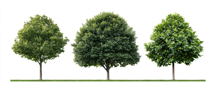 Group of Platanus acerifolia and Ficus carica street trees on a white backdrop