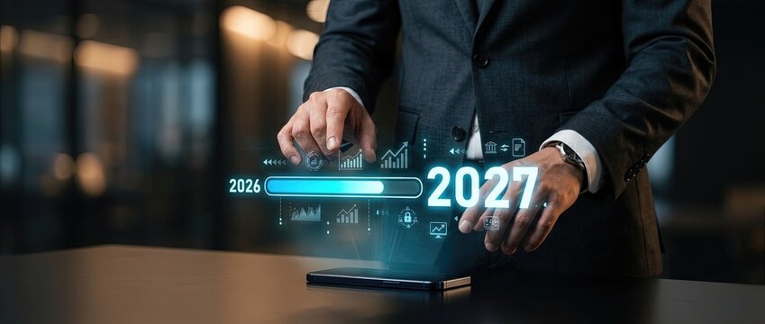 Business strategy development for 2027 analyzing trends and projections in a modern corporate environment with futuristic insights