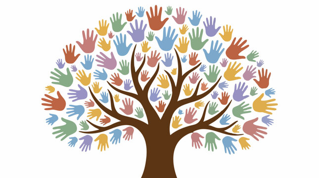 Colorful Handprint Tree Symbolizing Community, Diversity, and Unity