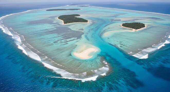 Aerial view tropical islands lagoon