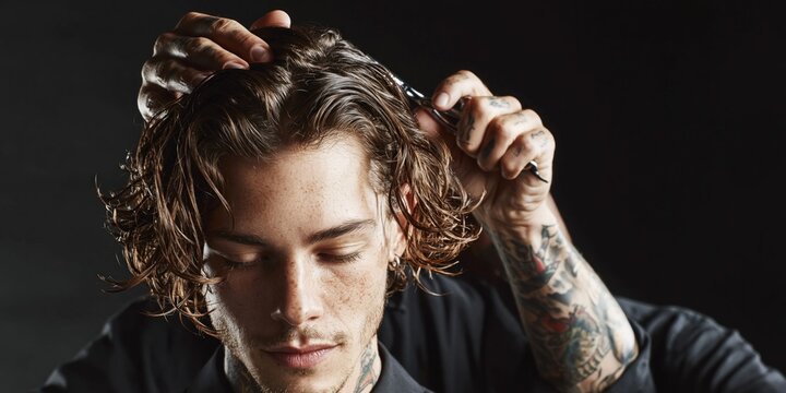 Stylish haircut with professional barber tools