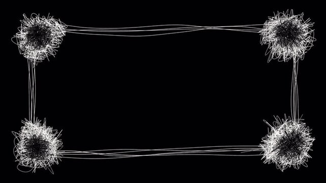 Hand-Drawn White Scribble Frame Animated Loop with Boiling Lines Effect. A shaky, high-energy doodle effect for creative transitions, artistic borders, and quirky video overlays. Alpha channel. 