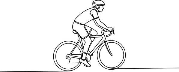 Fototapeta premium Cyclist Riding Bicycle, Line Art Drawing, Sport and Activity