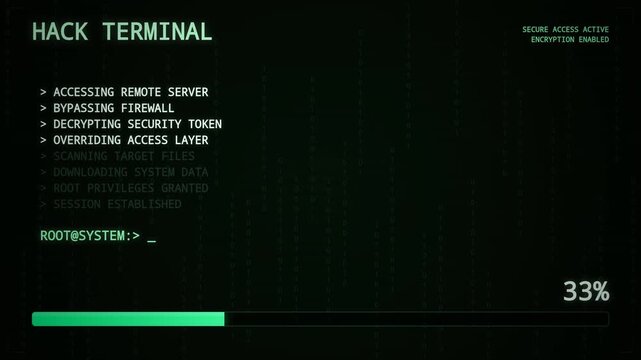 Hacking Terminal Interface with Progress Bar and Binary Code Background