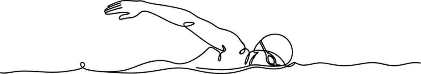 Obraz premium Dinosaur swimming, continuous line art, playful, joyful, simple, abstract, black and white