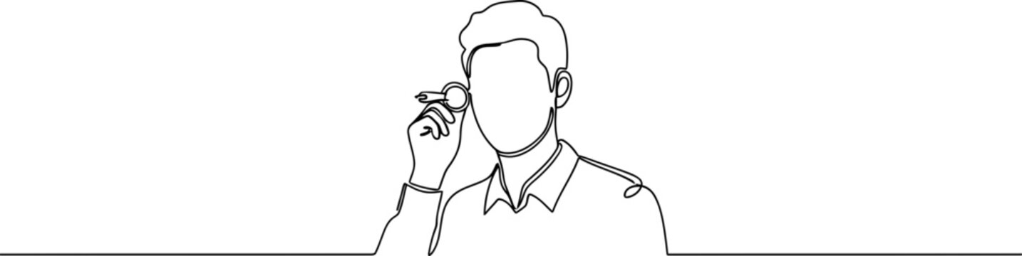 Man applying eyeliner with a brush, minimalist continuous line drawing