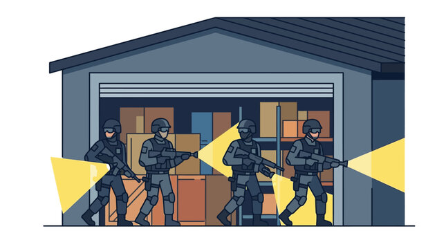 SWAT team entering a building.