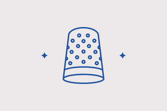 Sewing thimble line icon for finger protection during hand-stitching. Traditional vector illustration for embroidery tutorials and vintage sewing kit ads.