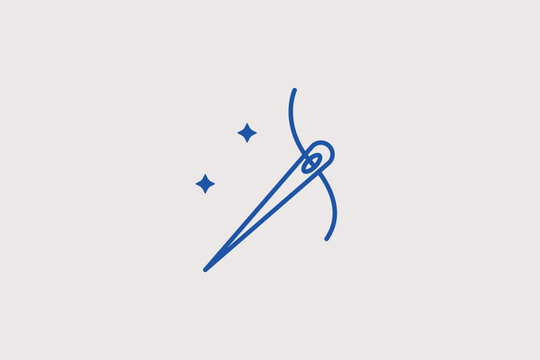 Needle and thread line icon for manual repairs and delicate embroidery work. Minimalist vector illustration for stitching workshop logos and basic sewing guides.