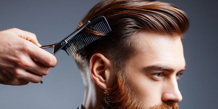 Stylish haircut portrait of a handsome bearded man