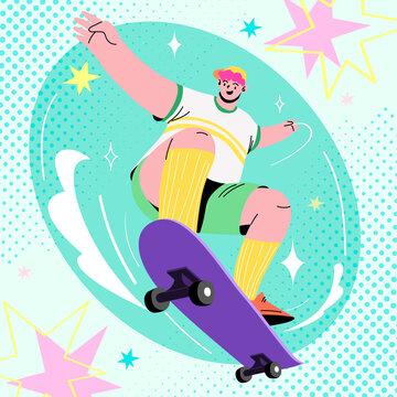 Skateboarding Lifestyle Flat Illustration
