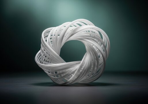 Abstract white sculptural object with intertwined circular loops
