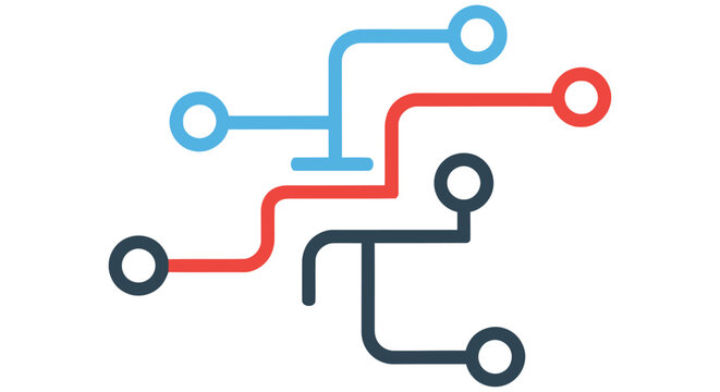 Abstract illustration of interconnected lines and circles in vibrant colors