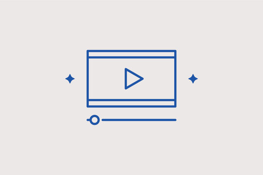 Video player interface line icon for online video content and streaming tutorials. Functional vector illustration for vlog platforms and multimedia website headers.