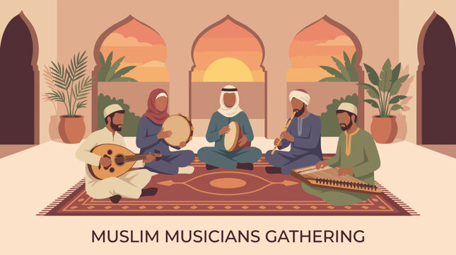 Traditional Muslim musicians gathering together.