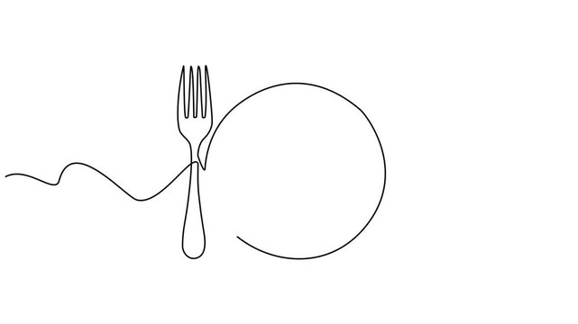 Cutlery continuous line drawing, Editable line art vector illustration.