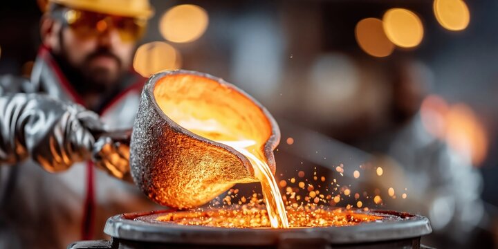 Metal pouring process at industrial manufacturing facility