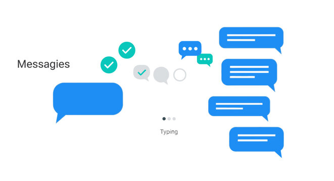 A digital illustration of multiple chat bubbles and messages being exchanged online