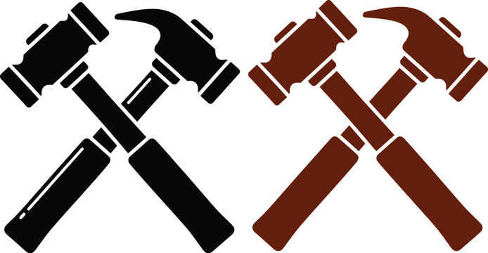 Vector illustration of hammer and sickle symbol with hammer tool, construction equipment icon, isolated on white background